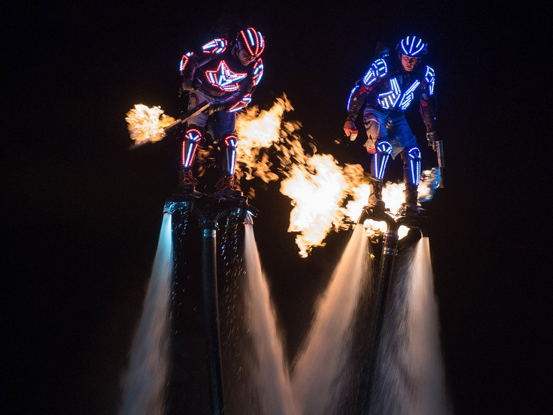 Water event, sport event, sea event, ocean event, water themed event, fly boarding, flyboarders, LED flyboard, LED flyboarders, fire torches
