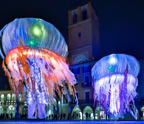 Jellyfishes, water themed entertainment, Medus, acrobatic stilts, Mother Nature event, nature event, underwater event, jellyfish, led light show, light act