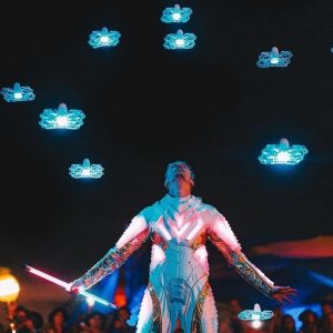 Drones and dance, Technological show, American artist, Drone mastery, Entertainment innovation, Customizable event, Unique artistry, Choreographed drones, Brand promotion, Futuristic performance, drone show, drone act, drone dance, dancing drones, drone event, technology event, technological event