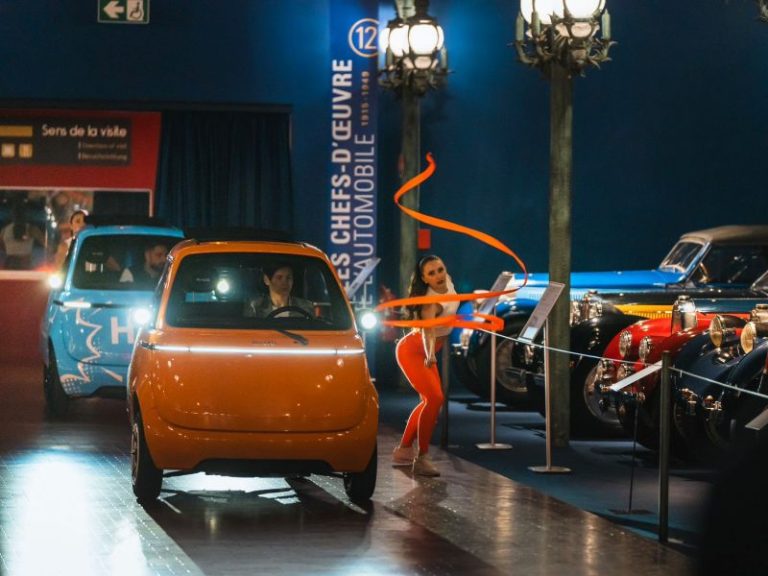 ribbon performers for events, artists Mulhouse, event Mulhouse, ribbons dancers Mulhouse, dancers Mulhouse, Microlino inauguration show, electric car event entertainment, ribbon dancers, premium event entertainment, Musée National de l'Automobile show, custom-themed performances, Mulhouse event entertainment, ribbon artists