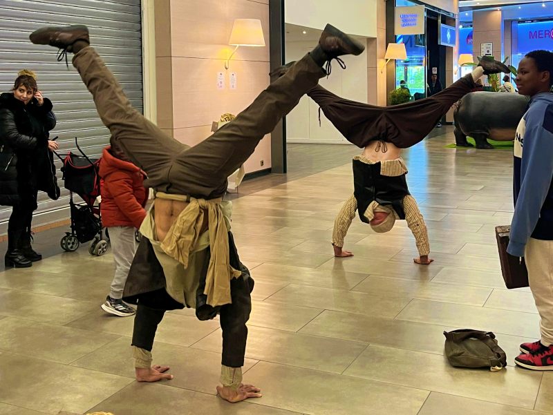 acrobatic show, shopping center event, jungle party, parkour performance, Yamakasi artists, family entertainment, live performers, event animation, acrobats duo, yamakasi paris, acrobats in paris, artists parkour paris