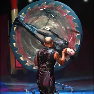 deadly games show, knife throwing duo, whip cracking act, crossbow performance, danger act 2025, extreme stage act, high-risk entertainment, wow event act, precision stunt show, adrenaline live performance