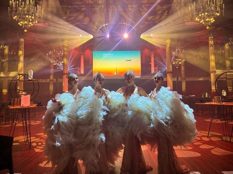 paris cabaret dancers, feather dancers paris, corporate event entertainment paris, french touch event, cabaret show paris, luxury event performers, paris themed entertainment, vintage cabaret dancers, salle wagram event, immersive corporate entertainment