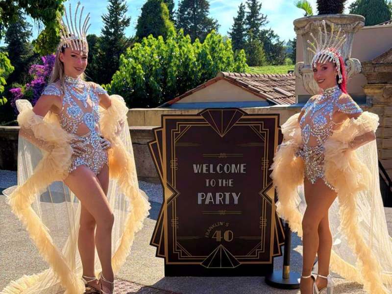 Gatsby dancers French Riviera, Roaring Twenties event entertainment, Gatsby themed party South of France, dancers Park Mougins, entertainment agency French Riviera