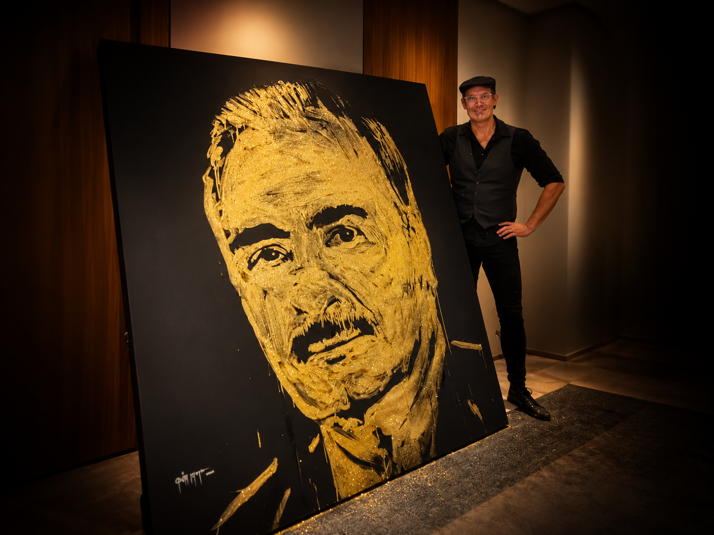 speed painter Libya, glue and glitter painting, live portrait painting, glitter speed painting performance, live painting at official ceremony, inauguration entertainment, speed painter for events, international event entertainment
