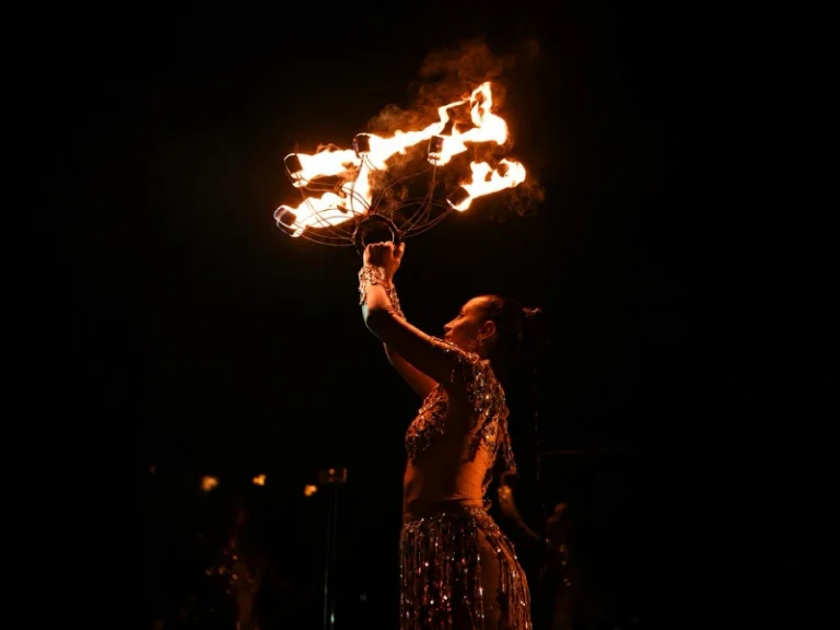 fire performers Cannes, fire juggling show, fire dancers French Riviera, pyrotechnic finale, luxury brand event entertainment, private villa event Cannes, VIP and press event entertainment, influencer event French Riviera
