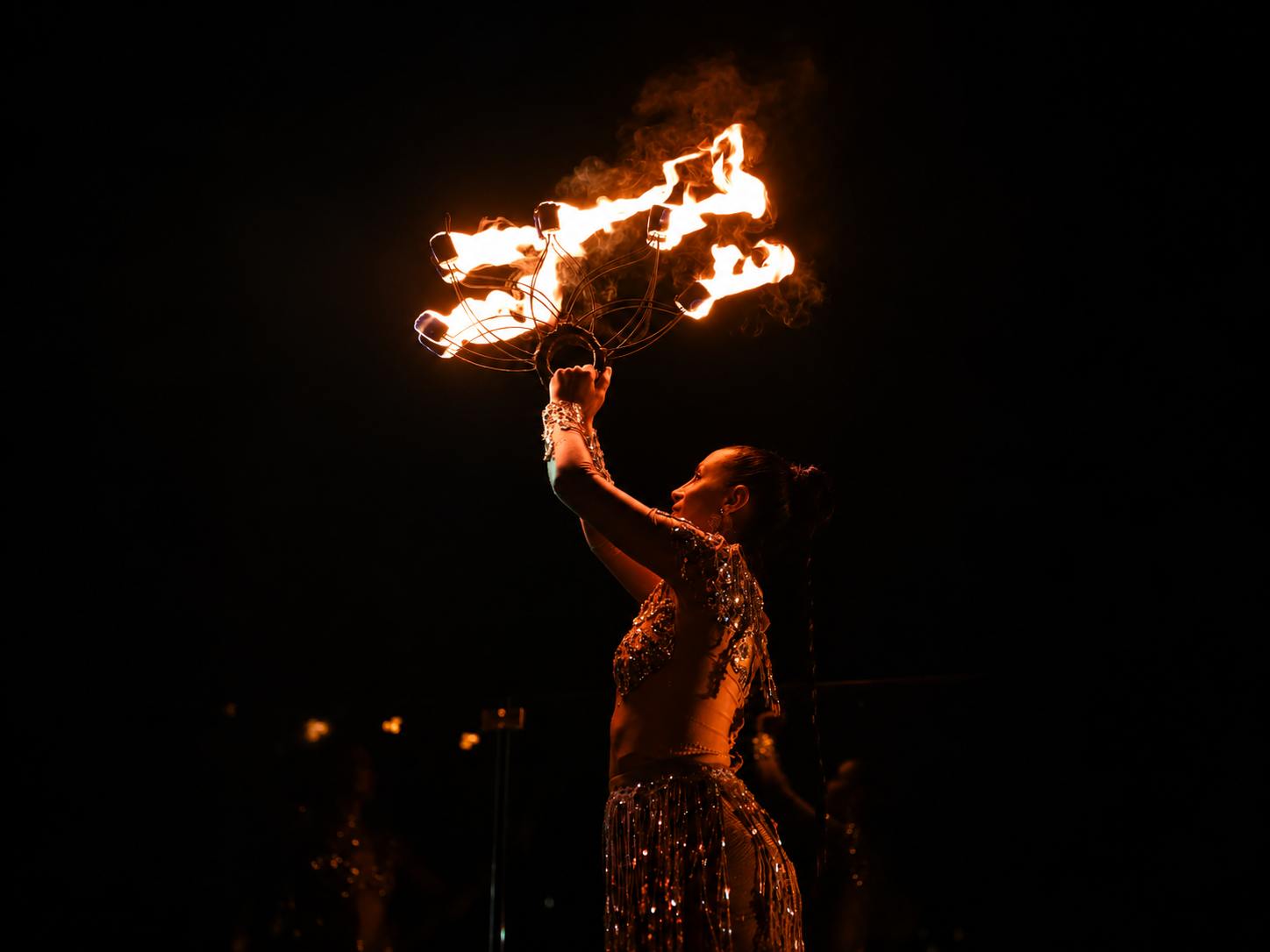 fire performers Cannes, fire juggling show, fire dancers French Riviera, pyrotechnic finale, luxury brand event entertainment, private villa event Cannes, VIP and press event entertainment, influencer event French Riviera